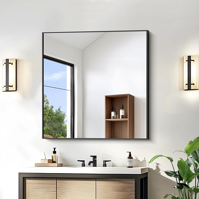 KOCUUY Bathroom Mirror,30x30 Square Black Mirror with Aluminum Metal Frame,Black Vanity Wall Mirror Modern Home Decor for Bathroom, Living Room, Farmhouse and Entryway