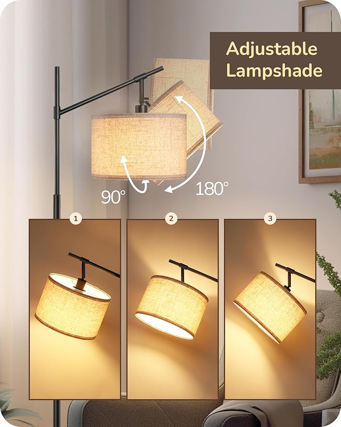 EDISHINE Modern Dimmable Floor Lamp, 63.8" Standing Lamp with Remote Control, E26 Socket, ACR Floor Lamp with Beige Shade for Bedroom, Living Room, Office, LED Bulb Included (Black)