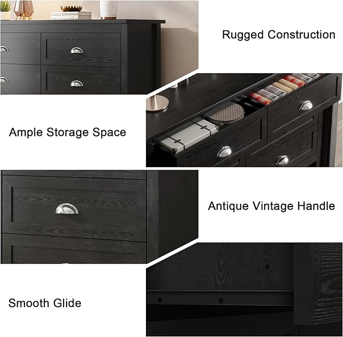 Wananlanen® Farmhouse Dresser for Bedroom, Antique Double Dresser & Chest of Drawer with Vintage Handle and Storage, Wooden Tall Rustic Organizer for Bedroom