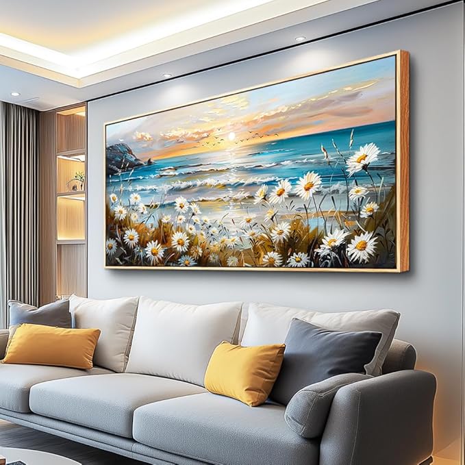 PHAOHUAXM Large Canvas Wall Art Flowers Farmhouse Bedroom Wall Painting Wall Decor For Living Room Office Marine Landscape Print Nature Beach picture Artwork Poster Modern Home Decorations 24x48 In