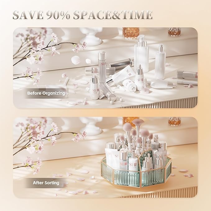 360° Rotating Makeup Organizer Spinning Vanity Organizer with Makeup Brush Holder for Countertop, Bathroom Storage, Skincare, Perfume & Cosmetic Organizer for Vanity