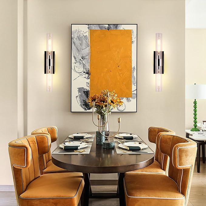 Bathroom Vanity Light Fixtures, Glass Tube Wall Sconces Set of 2, Nickel coloured base, Bathroom Wall Lights, Bedroom Bedside Wall Light, Wall Lamp For Dressing Table, Living Room, And Hallway