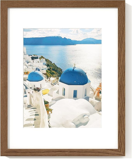 Axeman 11x14 Picture Frame with Mat for 8x10, Solid Oak Wood Picture Frames with Tempered Glass, Natural Wooden 11x14 inch Photo Frame for Wall, Wall Hook Included for Art Photo and Prints, Walnut