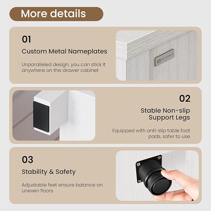 Dresser for Bedroom with 8 Drawers, 46.9" Wide Modern Chest of Drawers with Metal Handle, Wood Dresser TV Stand, Wood Storage Organizer for Bedroom, Living Room, Closet(Beigewhite)