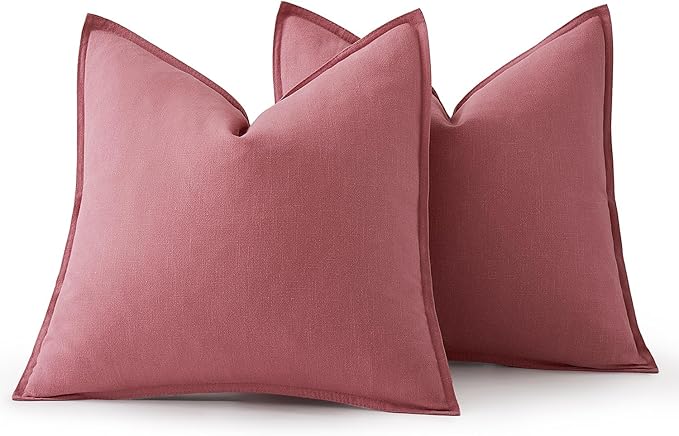 MIULEE Decorative Linen Euro Sham Pillow Covers 22x22 Inch Cranberry Red Boho Farmhouse Neutral Couch Throw Pillows for Bed Pack of 2 Accent Modern Pillowcase Sofa Livingroom Home Decor
