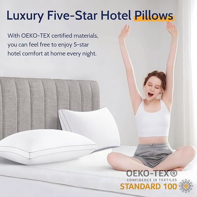 Pillows Queen Size Set of 2, Gusseted Bed Pillows for Sleeping 2 Pack, Luxury Hotel Quality, Supportive Queen Pillow with Soft Down Alternative for Back Stomach Side Sleepers, Machine Washable