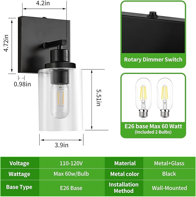 Battery Operated Wall Sconces Set of 2, Remote Control Wall Lamp with Clear Glass Shade USB Rechargeable Wall Light for Bedroom Living Room Hallway