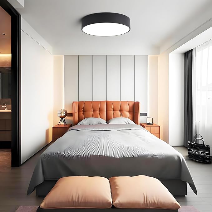 Modern Dimmable Round Black LED Large Flush Mount Ceiling Light Fixture, Mounted Ceiling Lamp Lighting Fixtures,5CCT 2700-6000K for Kitchen Master Bedroom Living Room,36W 15.74 Inch