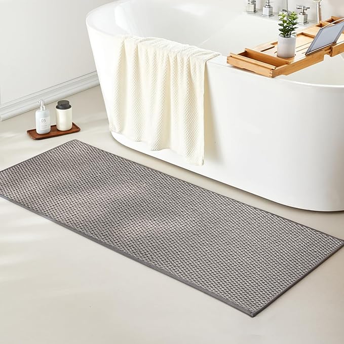 Bathroom Runner Rug, Long Bath Mat Washable Thin Quick Dry Low Pile Bathroom Runner Rugs Non Slip, Light Grey 24"x70"