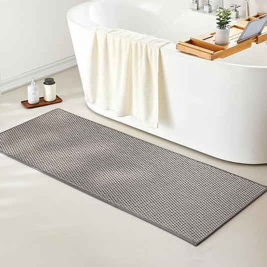 Bathroom Runner Rug, Long Bath Mat Washable Thin Quick Dry Low Pile Bathroom Runner Rugs Non Slip, Light Grey 24"x70"