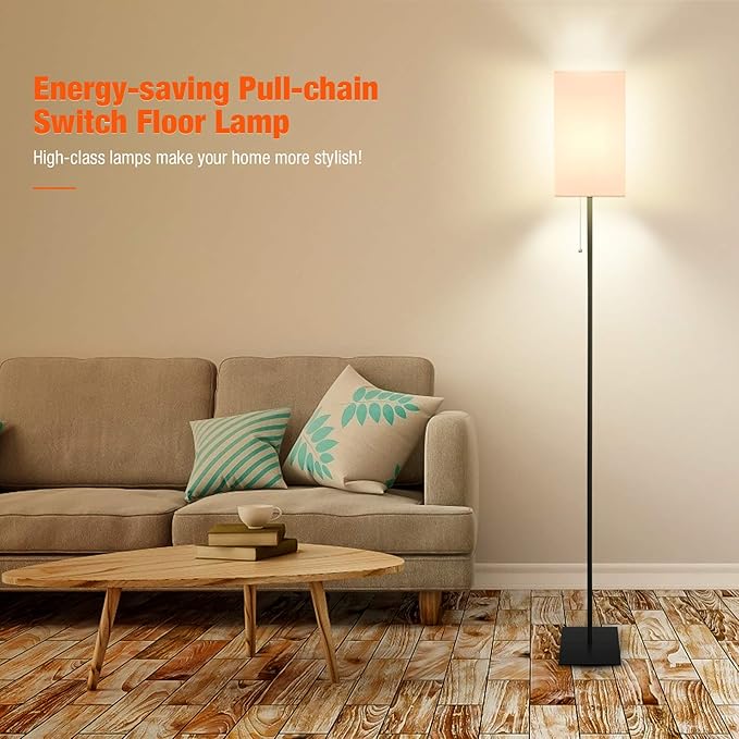 Floor Lamp for Living Room, Modern Standing Lamp Tall Lamp with Linen Shade, Simple Design Stand Up Lamp for Bedroom, Office, Kids Room, Reading, Working,Black (LED Bulb Included)