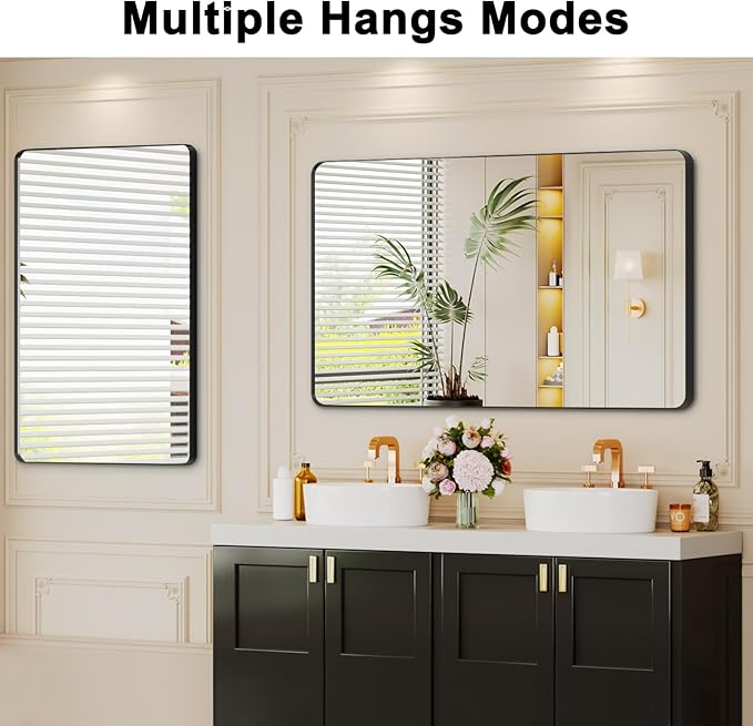 Bathroom Mirrors for Over Sink,55x30Inch Vanity Mirrors for Wall,Black Metal Frame Rectangle Mirrors for Bathroom Vertically Restroom,Hangs Horizontally or Farmhouse