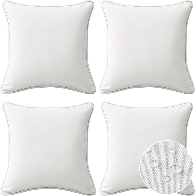 Decorative Outdoor Water Repellent Throw Pillows with Inserts, Set of 4, 18" x18" Pillows for Patio, Backyard, Bed, Couch, and Patio Furniture, Linen