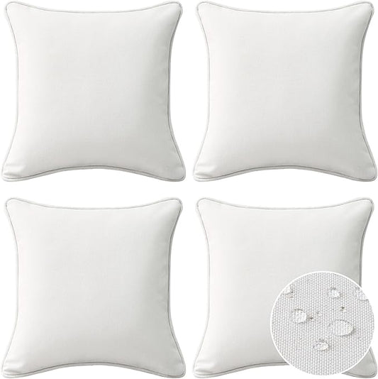 Decorative Outdoor Water Repellent Throw Pillows with Inserts, Set of 4, 18" x18" Pillows for Patio, Backyard, Bed, Couch, and Patio Furniture, Linen