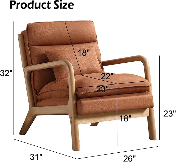Phoenix Home Accent Chair Set of 2 Mid Century Lounge Chair PU Leather, Upholstered Reading Armchair with Lumbar Pillow & Solid Wood Frame for Office, Living Room Bedroom, Balcony, Brown