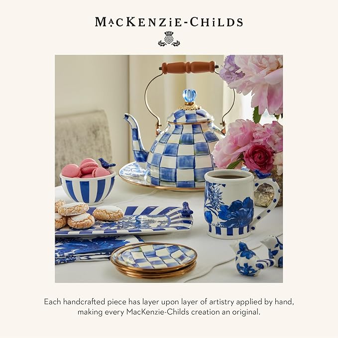 MACKENZIE-CHILDS Enamel Pinch Bowl, Small Bowl for Kitchen Ingredients, 1.5-Cup Capacity, Blue-and-White Royal Check