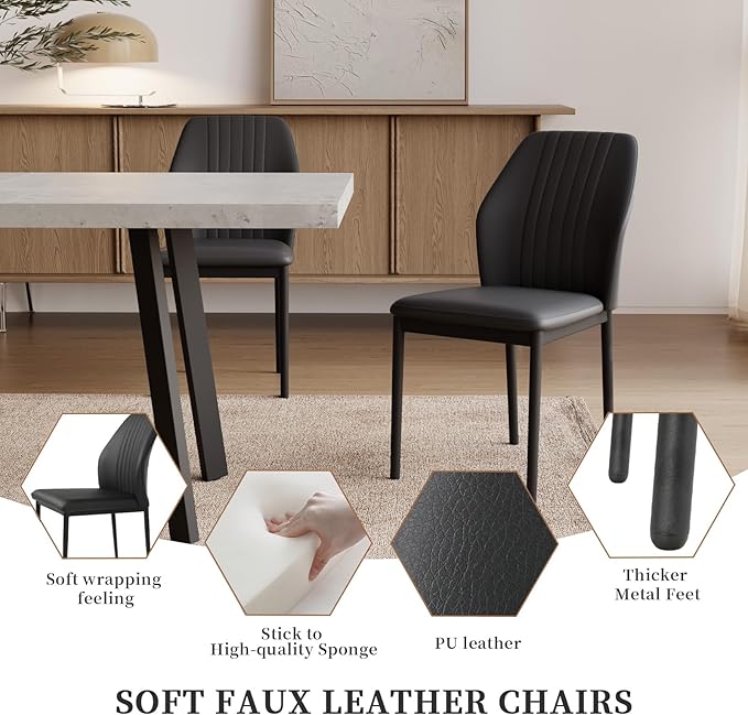 47.2"- 62.9" Extendable Dining Table Set for 6, Modern Kitchen Table with Dining Chairs for 4-6 Person, Thickened Expandable MDF Wooden Table with Metal Legs for Dining Room, Kitchen