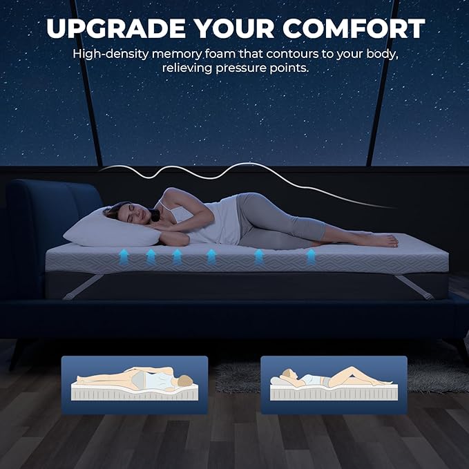 Memory Foam Mattress Topper - 3 Inch Gel Mattress Pad for Pressure Relief, Premium Soft Cooling Sleep Bed Topper, Non-Slip Design with Removable & Washable Cover (White, Queen)