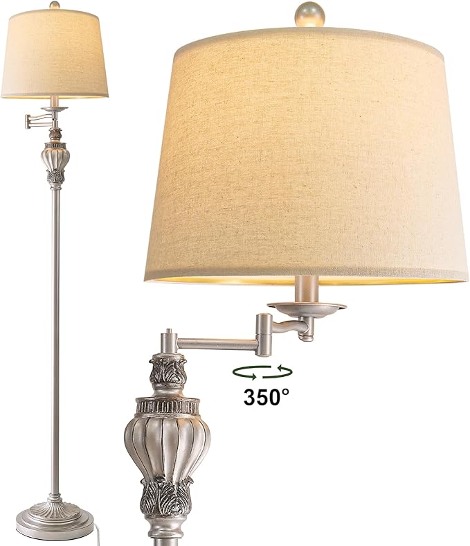 61" Vintage Floor Lamp with 350° Adjustable Swing Arm, Tall lamp Standing Lamp for Living Room Bedside Bedroom Nightstand Retro Farmhouse Mid Century Lamp Light Home Décor Office Gifts