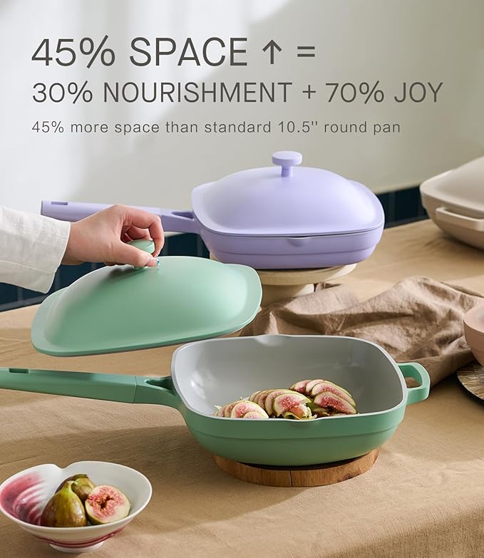 10.5 Inch(3.8QT) Ceramic Pan with Lid,Non Stick Frying Pans Cast Aluminum Deep Sauté Pans,Ti-Ceramic Non Toxic Pix Pan with Wooden Spatula and Scrubber-Dusk Petal