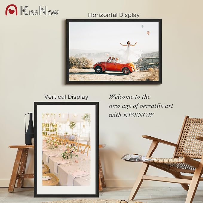 24x36 Poster Frame 4 Pack, Textured Black Solid Wood Picture Frame, Wall Hanging