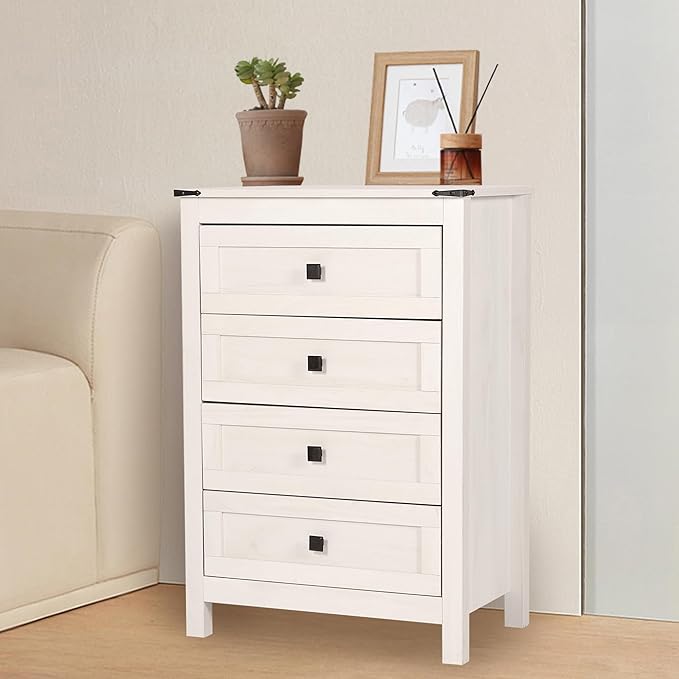 Farmhouse 4 Drawer Dresser for Bedroom, 24" Wide Wood Dresser with Metal Handle for Bed Room, Hallway, Light Beige Rustic Oak