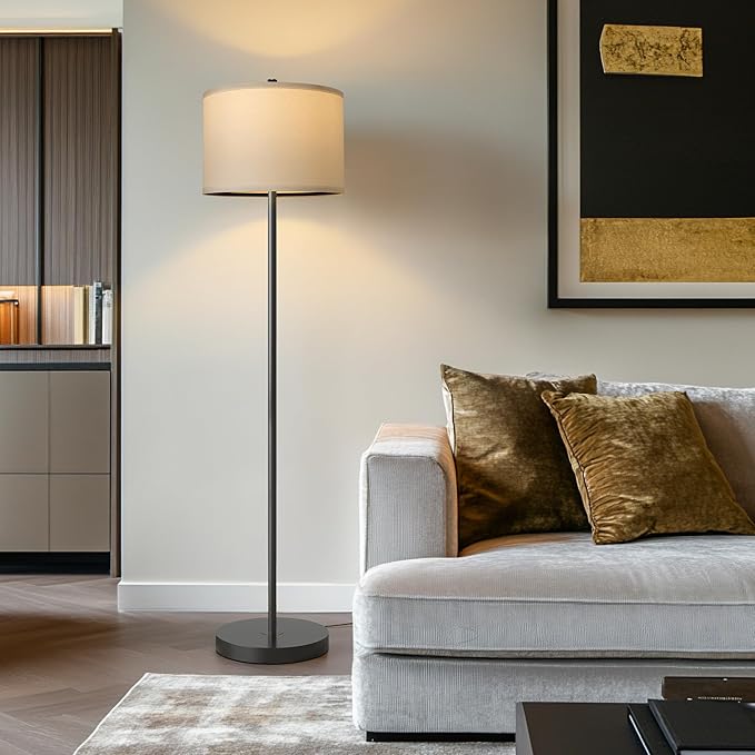 Oneach 61" Farmhouse Industrial Floor Lamp for Living Room Standing Floor Lamp Rustic Floor Lamps for Living Room Bedroom Tall Lamps with Rotary Switch for Bedroom with White Linen Lamp Shade