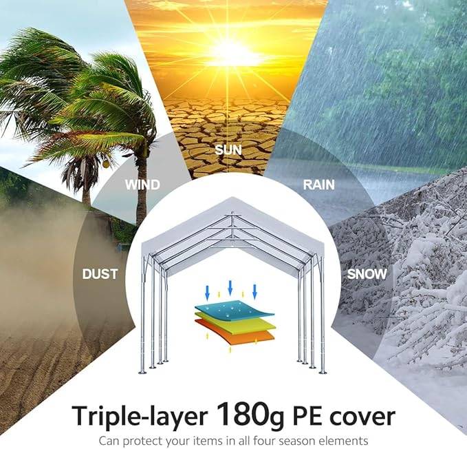 ADVANCE OUTDOOR 12x20 ft Heavy Duty Carport Potable Car Canopy Garage Party Tent Boat Shelter, Adjustable Height from 9.5 ft to 11 ft, White