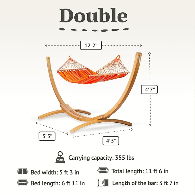LA Siesta® Alisio Hammock with Spreader Bar & Elipso Stand, Outdoor Hammock with Stand Included, Larch Wood Stand - Weatherproof Outdoor Hammock, 2 Person Hammock w/Stand - Max 355 Lbs, Toucan