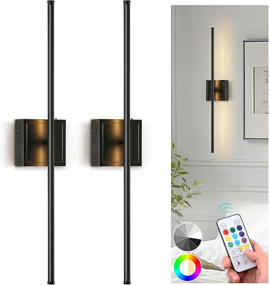 Battery Operated Wall Sconces set of 2, 10 Color 6000mAh Rechargeable Wall Sconce not Hardwired, 350°Rotate, Dimmable Wireless Wall Sconce, Sconce Wall Decor for Living Room, Hallway, Bedroom, Black