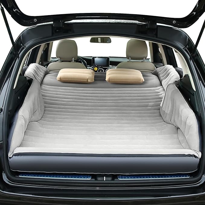 Self-Inflating SUV Air Mattress with Built in Electric Pump，car air Mattress for Trunk，Portable car Mattress for Travle and Camping (Light Gray)