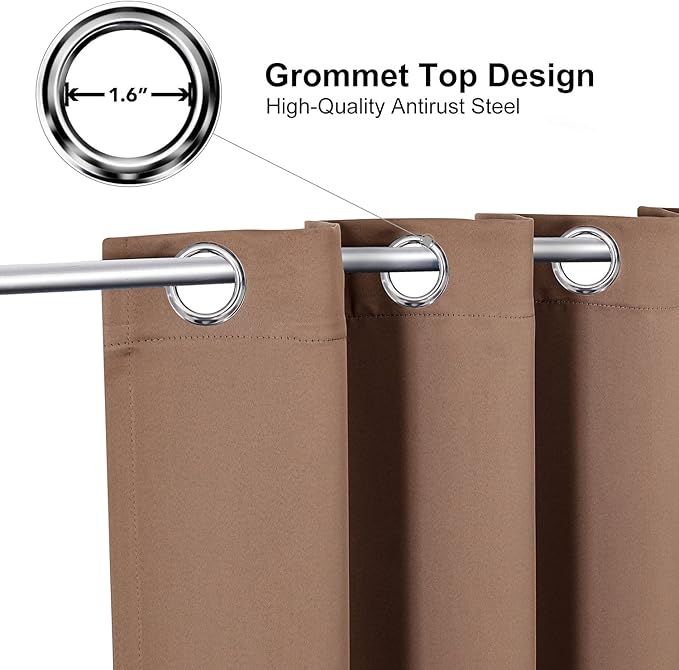 ChrisDowa Small Window Curtains for Kitchen and Bedroom - Grommet Short Thermal Insulated Room Darkening Curtains (2 Panels, Cappuccino, 36 x 24 Inch)