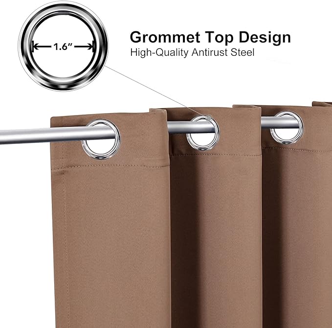 ChrisDowa Small Window Curtains for Kitchen and Bedroom - Grommet Short Thermal Insulated Room Darkening Curtains (2 Panels, Cappuccino, 34 x 36 Inch)