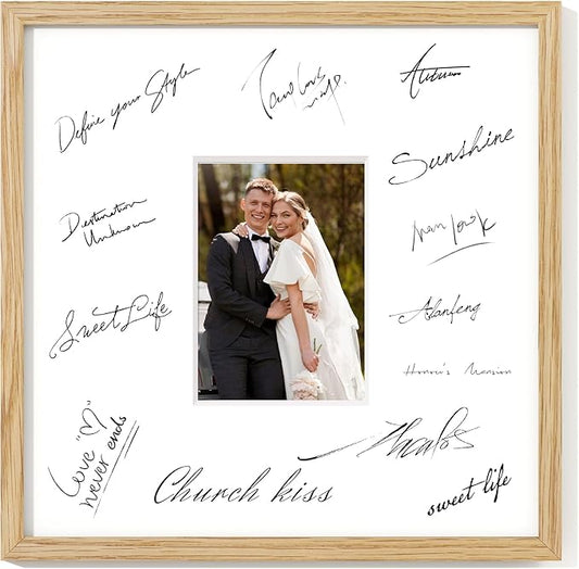 Axeman 14x14 Signature Picture Frame - Solid Oak Wood 14x14 Picture Frame With Mat to 5x7, Graduation Wedding Birthday Guest Book Party Signing, Hanging Hardware Included, Natural