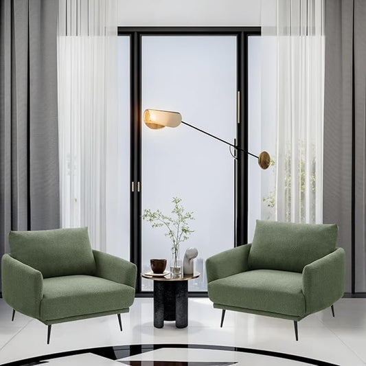 Oversized Accent Chair Set of 2 for Living Room Chairs Reading Arm Chair Comfy Modern Single Sofa Side Chairs with Metal Legs & Soft Cushion for Bedroom, Balcony,Waiting Room (Polyester, Moss Green)