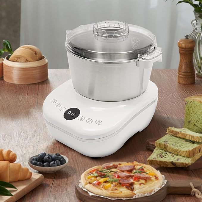 Electric Dough Maker with Ferment Function 5L/4.5QT Dough Mixer Machine, Automatic Stainless Steel Flour Kneading Machine with Microcomputer Timer, Tabletop Split Design Dough Mixer (White)