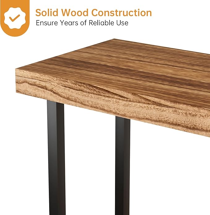 Industrial Solid Wood Console Table, 2 Tier Entryway Table with Storage Shelves, Narrow Sofa Table for Living Room, Hallway, Foyer, Entryway, Rustic Brown