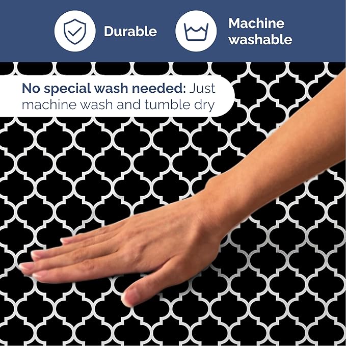 Black Geometric Bed Sheets - 1 Flat & 1 Fitted Sheet & 1 Pillowcase w/ Deep Pockets – Wrinkle & Fade Free- Ultra-Soft, Breathable and Cooling - Luxury Moroccan Bed Set – Twin Size - Black Quatrefoil