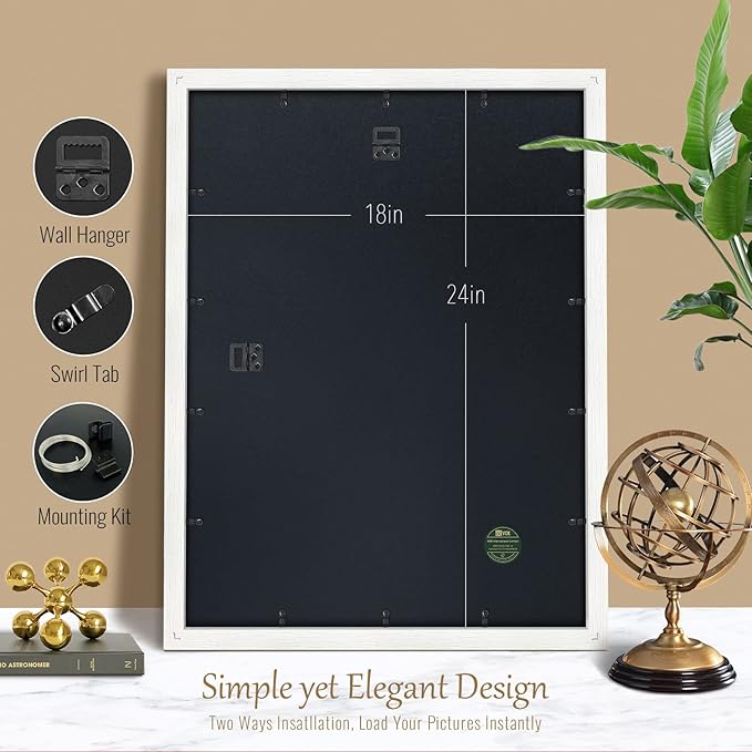 VCK 18x24 Poster Frame Set of 1 - White, Textured Exclusive Solid Wood Picture Frames with Polished Plexiglass