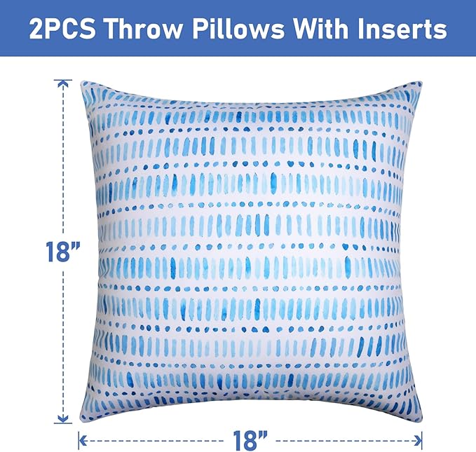 Pack of 2 18x18 Outdoor Pillows, Waterproof Throw Pillows with Inserts, Decorative Patio Pillows for Garden, Couch, Furniture, Sofa, Bed, Living Room(Pebble Blue)