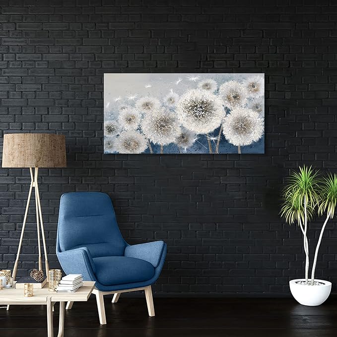 Pogusmavi Wall Decor Living Room - Wall-Art for Living Room, Canvas Art/Pictures for Bedroom | Blue Dandelion 24x48 inches Large Wall Art