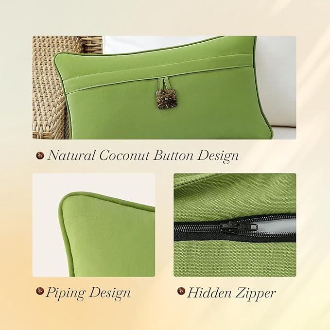 Outdoor Sunbrella Decorative Pillows with Coconut Button Pack of 4, 20" x 12" Outdoor Pillow Set for Couch Bed Throw Patio Sofa, Canvas Ginkgo
