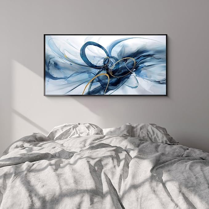 XLSJERST Frame Wall Art - Modern Abstract Canvas Wall Art Blue and White Picture Artwork for Office Bedroom Home Decoration