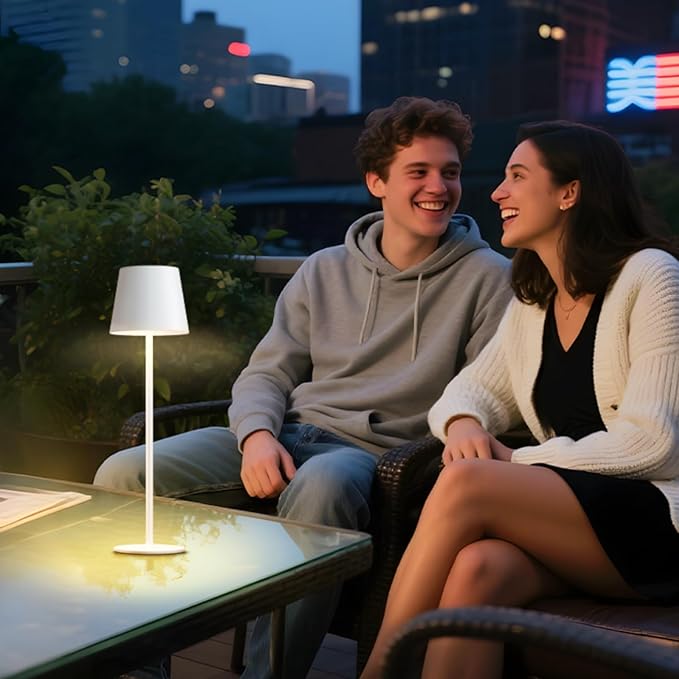 uuffoo 2 Pack Rechargeable Table Lamp Battery Operated Cordless Table Lamps with 3 Colors Stepless Dimming, Desk Night Light for Restaurant, Patio, Bedroom, Bar (White)