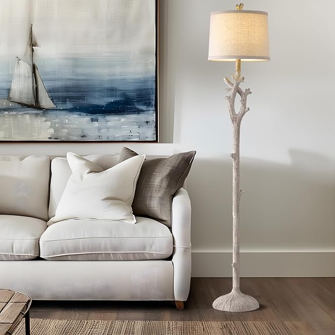 OYEARS Retro Farmhouse Floor Lamp for Living Room Rustic Standing Lamps Tree Trunk Deco Modern Country Vintage Wood Floor Lamp（Brown）