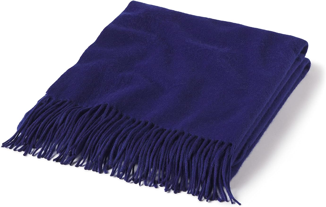 State Cashmere Home Throw Blanket with Decorative Fringe 100% Pure Cashmere Ultra Soft Accent Blanket for Couch, Sofa & Bed (Navy, 60"x50")
