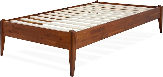 Bme Dinkee 15" Solid Wood Platform Bed Frame Without Headboard - Japanese Joinery Bed Frame - Modern & Minimalist Style - Wood Slat Support - Easy Assembly - No Box Spring Needed - Chocolate, Twin