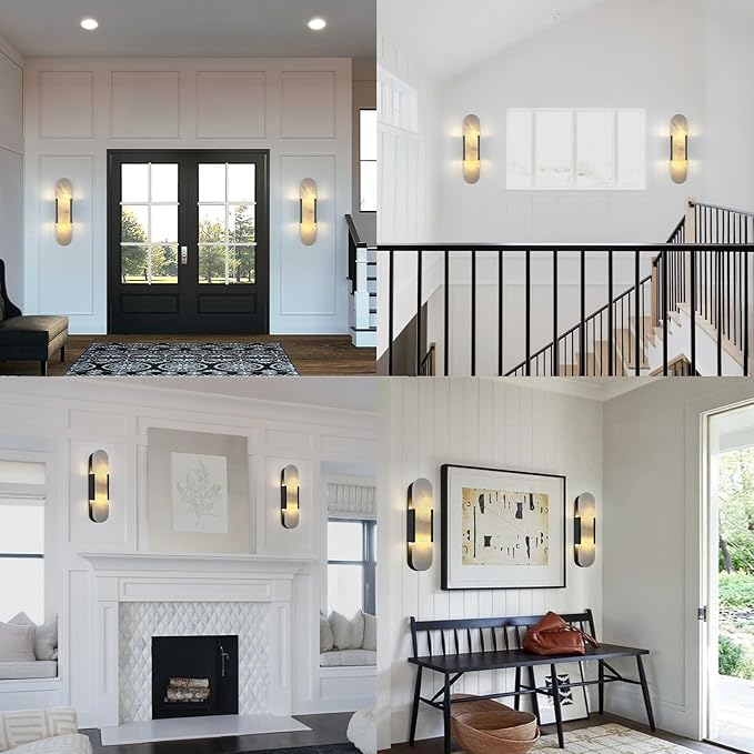 19.7 in Matte Black Alabaster Wall Sconces, Natural Marble Wall Sconces Indoor Alabaster Sconces for Living Room Modern Alabaster Sconces Wall Lighting for Dining Room Stairs Bedroom