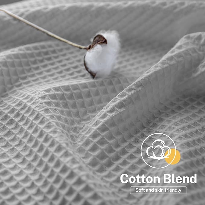 River Dream Grey Waffle Weave Shower Curtain with Snap-in Liner,Cotton Blend Fabric Heavy Duty,No Hooks Needed Shower Curtain for Bathroom,Hotel Quality Shower Curtain Set,71 x 74 inches