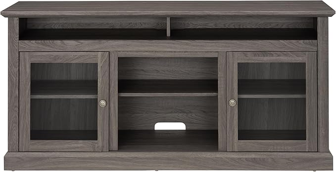 HMFULE 60" Farmhouse TV Stand for 60 65 Inch Television, Entertainment Center with 2 Storage Cabinets Glass Doors & Adjustable Shelves, Rustic Media Console Furniture for Living Room (Dark Walnut)